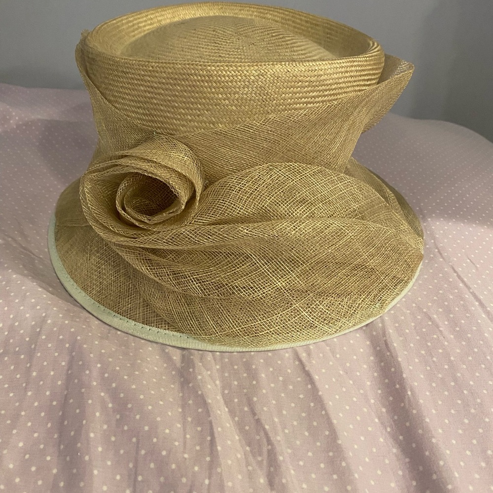 Elegant Tan with light blue trim straw Women's Hat